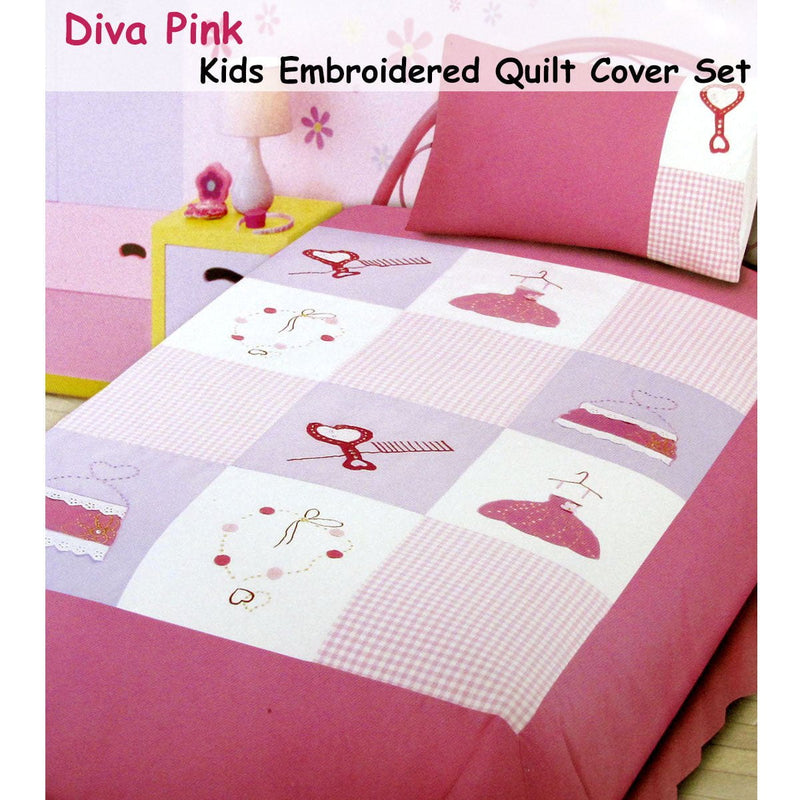 Diva Girls Accessories Embroidered Quilt Cover Set Single Payday Deals