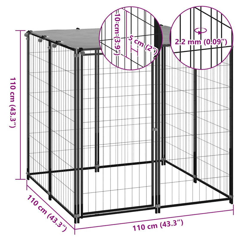 Dog Kennel Black 110x110x110 cm Steel Payday Deals