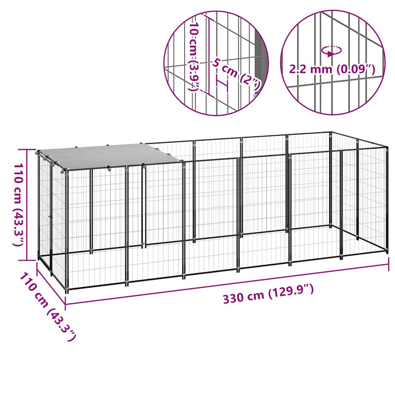 Dog Kennel Black 330x110x110 cm Steel Payday Deals