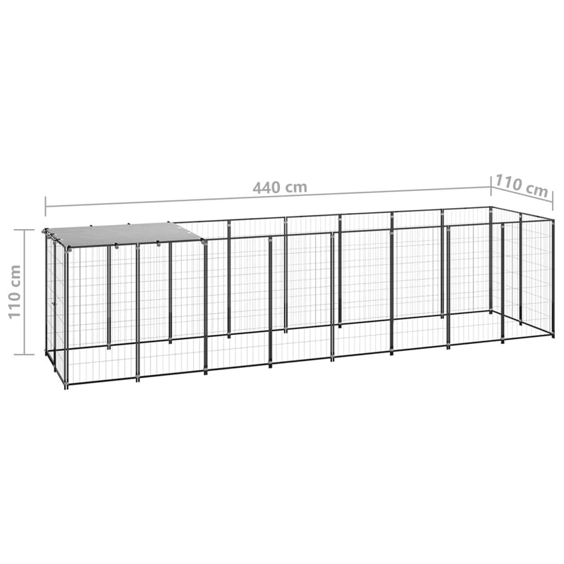 Dog Kennel Black 4.84 m² Steel Payday Deals