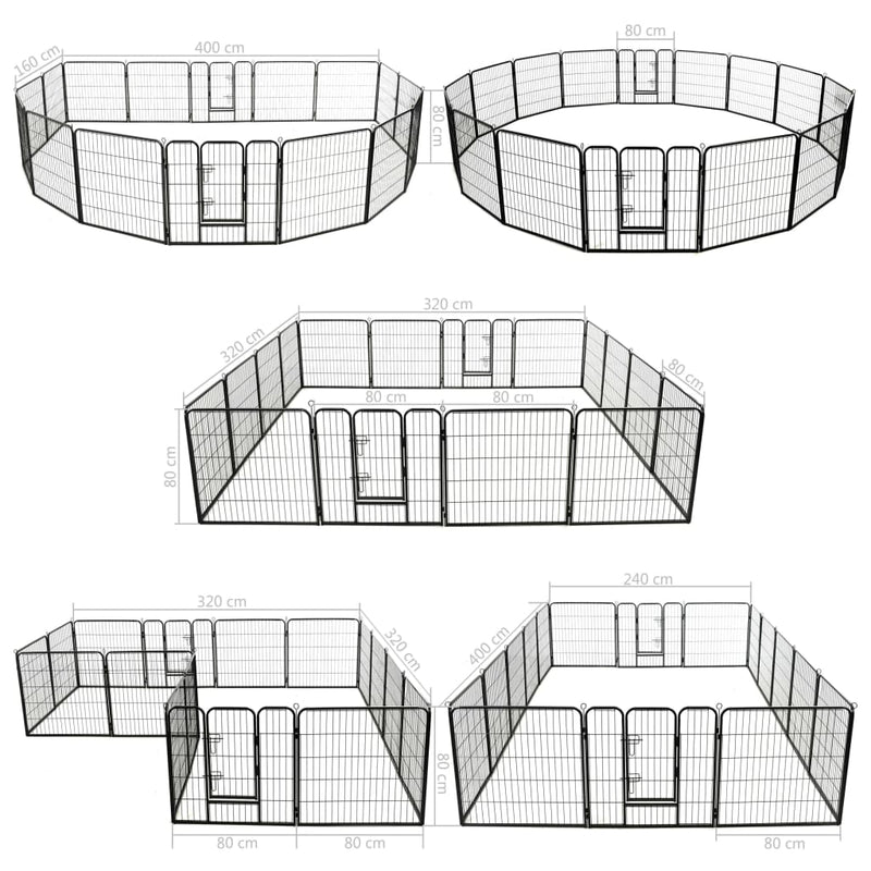 Dog Playpen 16 Panels Steel 80x80 cm Black Payday Deals