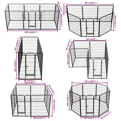 Dog Playpen 8 Panels Steel 80x100 cm Black Payday Deals