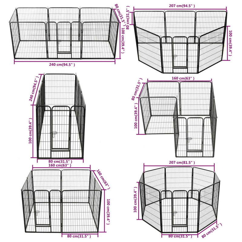 Dog Playpen 8 Panels Steel 80x100 cm Black Payday Deals