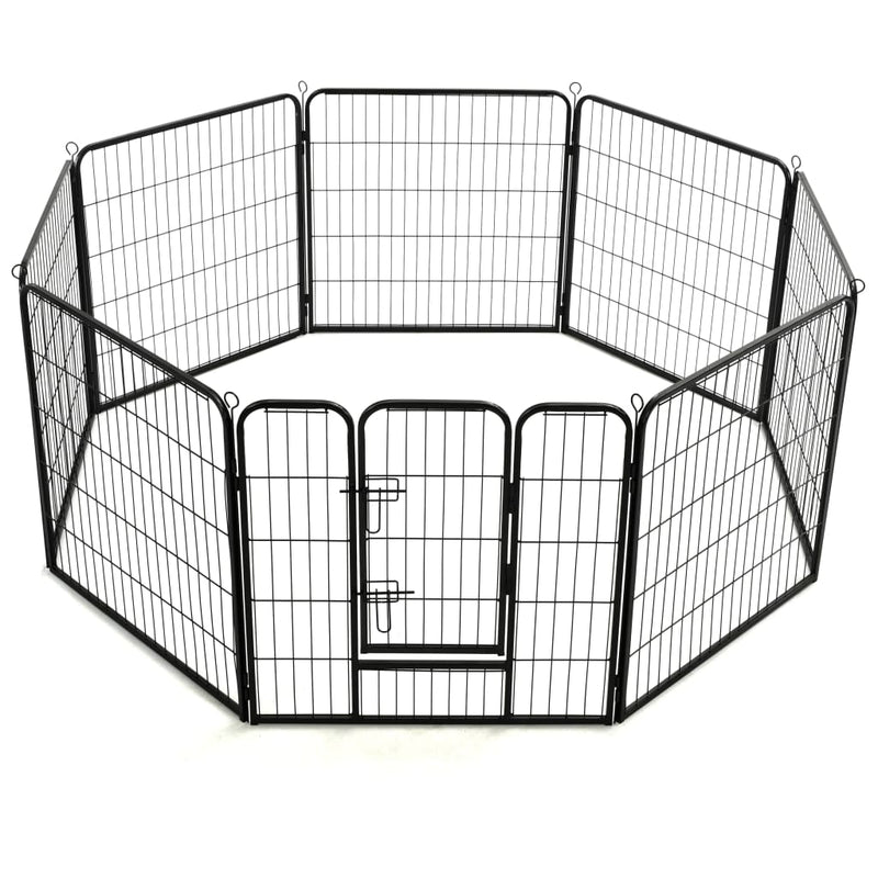 Dog Playpen 8 Panels Steel 80x80 cm Black Payday Deals
