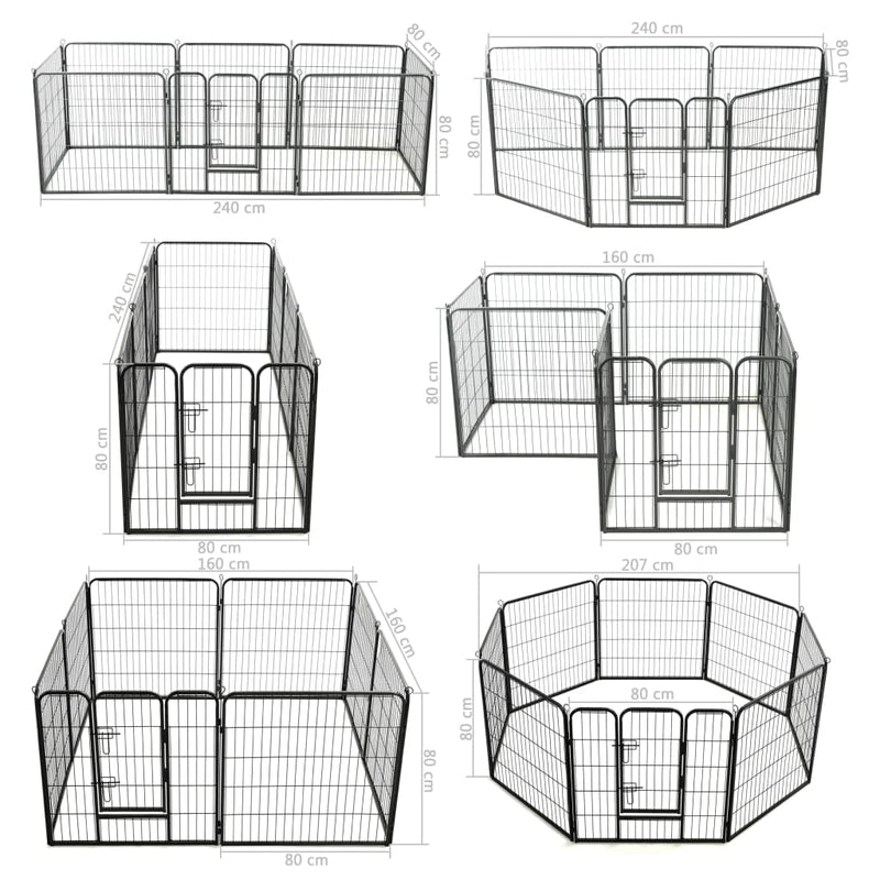 Dog Playpen 8 Panels Steel 80x80 cm Black Payday Deals