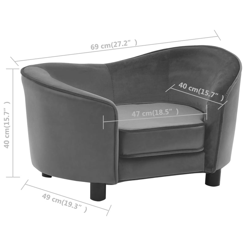 Dog Sofa Grey 69x49x40 cm Plush and Faux Leather Payday Deals