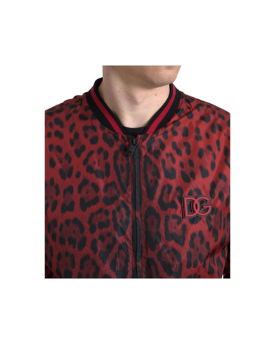 Dolce & Gabbana Men's Red Leopard Bomber Short Coat Jacket - 44 IT Payday Deals