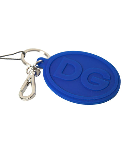 Dolce & Gabbana Women's Blue Rubber DG Logo Silver Brass Metal Keyring Keychain - One Size