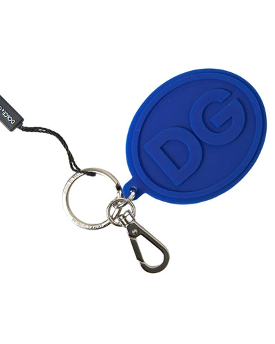 Dolce & Gabbana Women's Blue Rubber DG Logo Silver Brass Metal Keyring Keychain - One Size Payday Deals