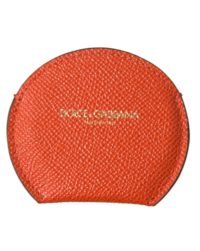 Dolce & Gabbana Women's Orange Calfskin Leather Round Logo Hand Mirror Holder - One Size