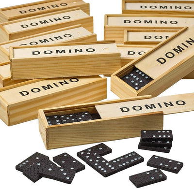 Domino Set Wooden Box Kids Children Traditional Toy 28 Dominoes Payday Deals