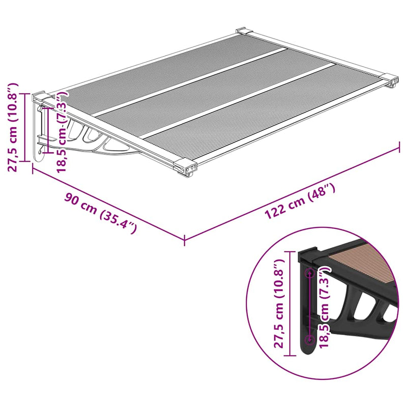 Door Canopy Black 122x90 cm Polycarbonate Payday Deals