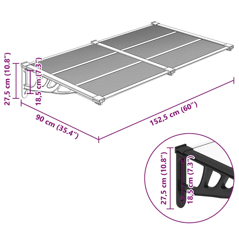 Door Canopy Black and Transparent 152.5x90 cm Polycarbonate Payday Deals