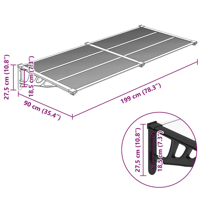 Door Canopy Black and Transparent 199x90 cm Polycarbonate Payday Deals