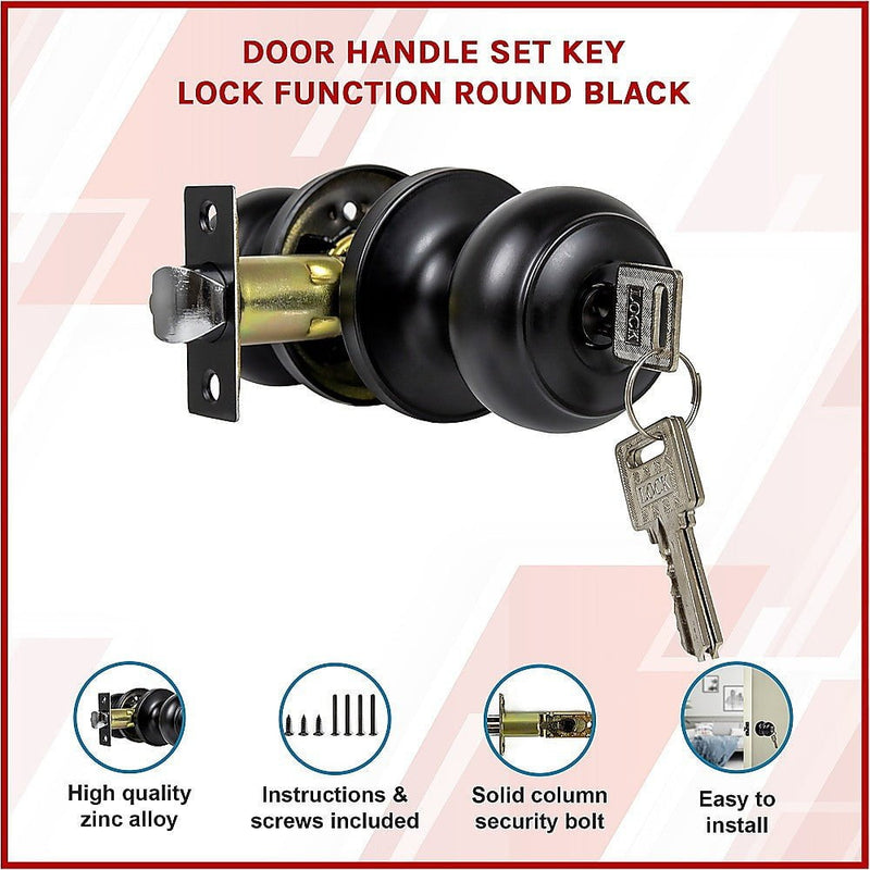 Door Handle Set Lock Function Round Black Payday Deals