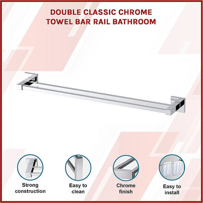 Double Classic Chrome Towel Bar Rail Bathroom Payday Deals