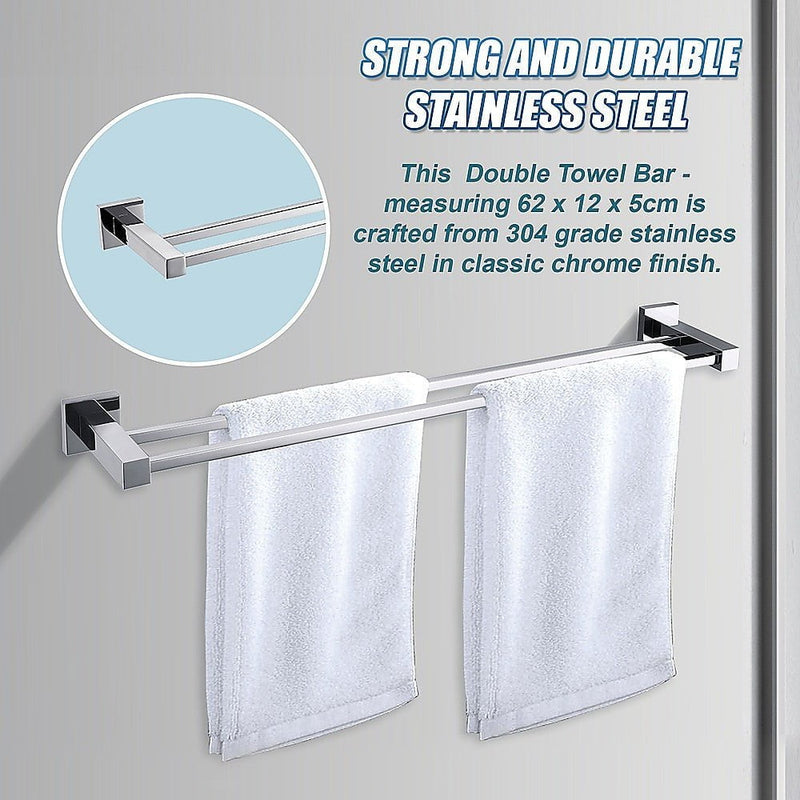 Double Classic Chrome Towel Bar Rail Bathroom Payday Deals