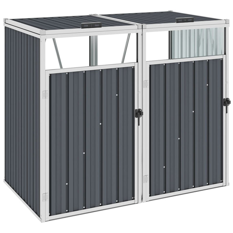 Double Garbage Bin Shed Grey 143x81x121 cm Steel Payday Deals