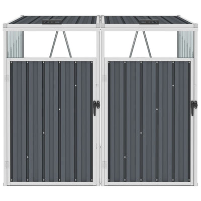 Double Garbage Bin Shed Grey 143x81x121 cm Steel Payday Deals