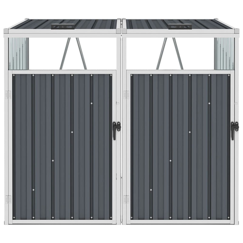 Double Garbage Bin Shed Grey 143x81x121 cm Steel Payday Deals