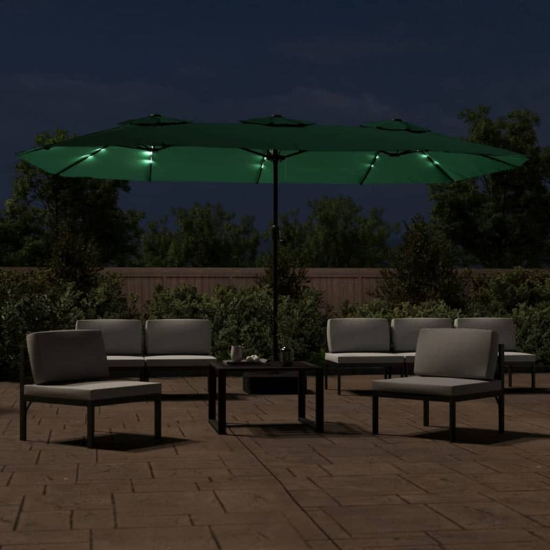Double-Head Garden Parasol with LEDs Green 449x245 cm Payday Deals