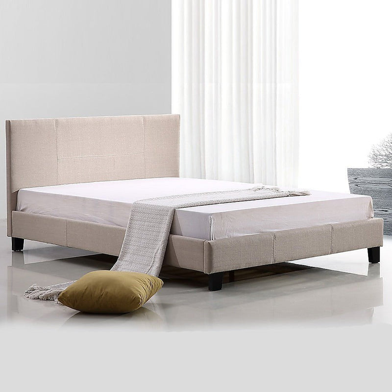 Double Linen Fabric Bed Frame Beige Payday Deals
