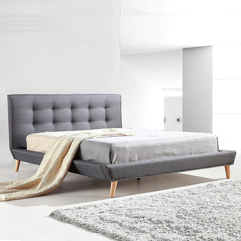 Double Linen Fabric Deluxe Bed Frame Grey Payday Deals