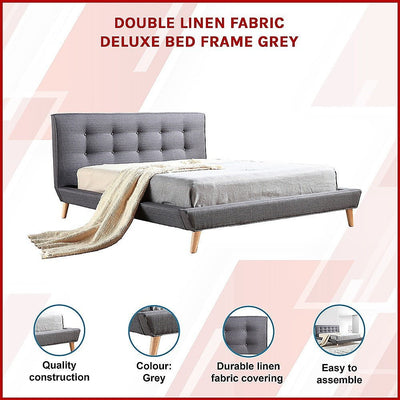 Double Linen Fabric Deluxe Bed Frame Grey Payday Deals