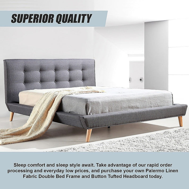 Double Linen Fabric Deluxe Bed Frame Grey Payday Deals