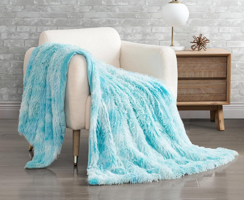 Double Sided Faux Fur Shaggy Throw Blanket - Blue Payday Deals