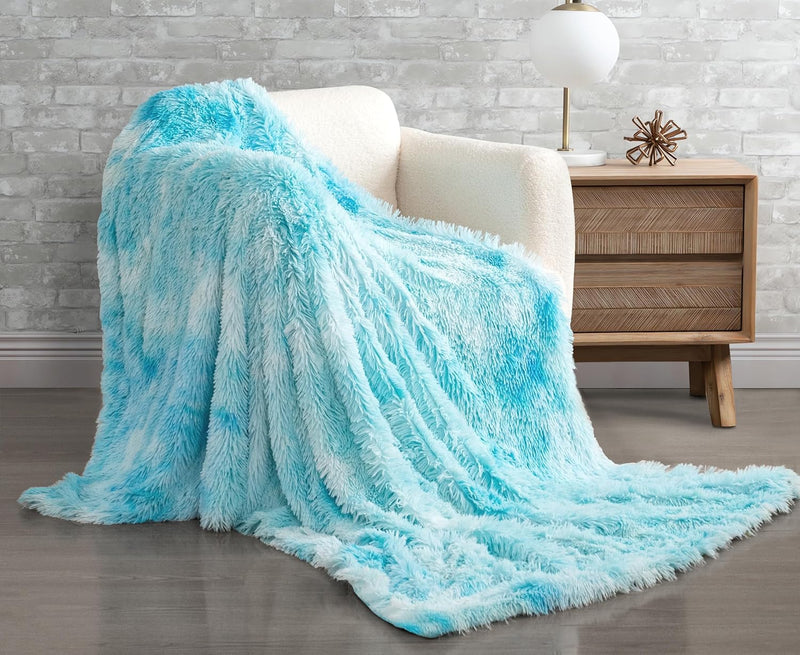 Double Sided Faux Fur Shaggy Throw Blanket - Blue Payday Deals