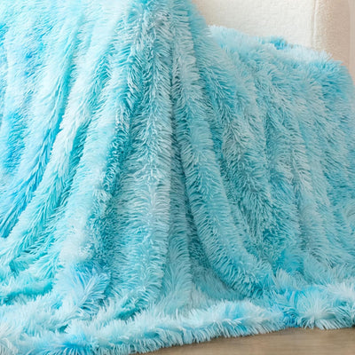 Double Sided Faux Fur Shaggy Throw Blanket - Blue Payday Deals