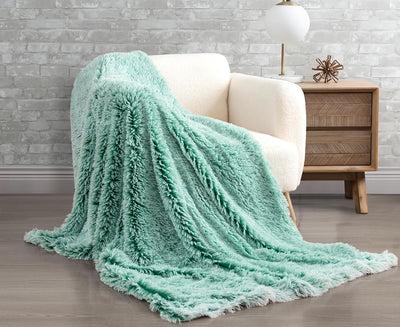 Double Sided Faux Fur Shaggy Throw Blanket - Emerald Payday Deals