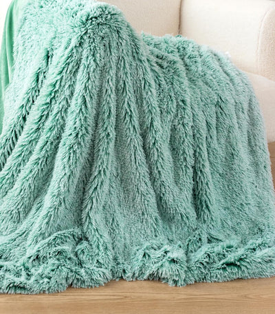 Double Sided Faux Fur Shaggy Throw Blanket - Emerald Payday Deals