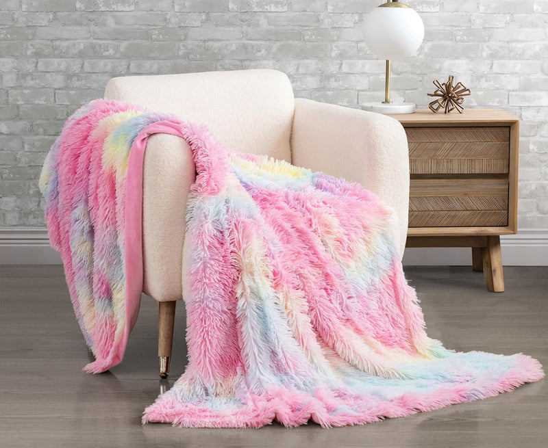 Double Sided Faux Fur Shaggy Throw Blanket - Rainbow Payday Deals