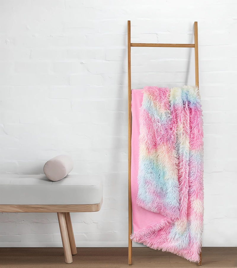 Double Sided Faux Fur Shaggy Throw Blanket - Rainbow Payday Deals