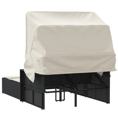 Double Sun Lounger with Canopy and Cushions Black Poly Rattan Payday Deals