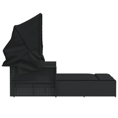 Double Sun Lounger with Canopy and Cushions Black Poly Rattan Payday Deals