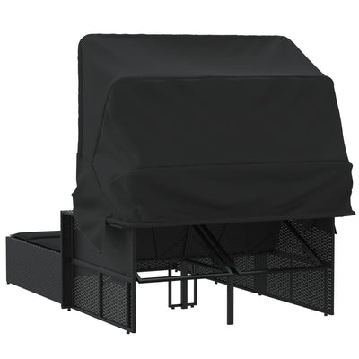Double Sun Lounger with Canopy and Cushions Black Poly Rattan Payday Deals