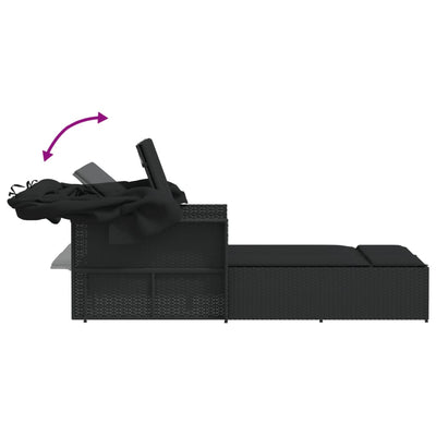 Double Sun Lounger with Canopy and Cushions Black Poly Rattan Payday Deals