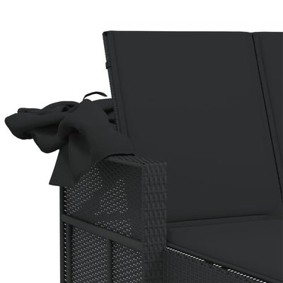 Double Sun Lounger with Canopy and Cushions Black Poly Rattan Payday Deals