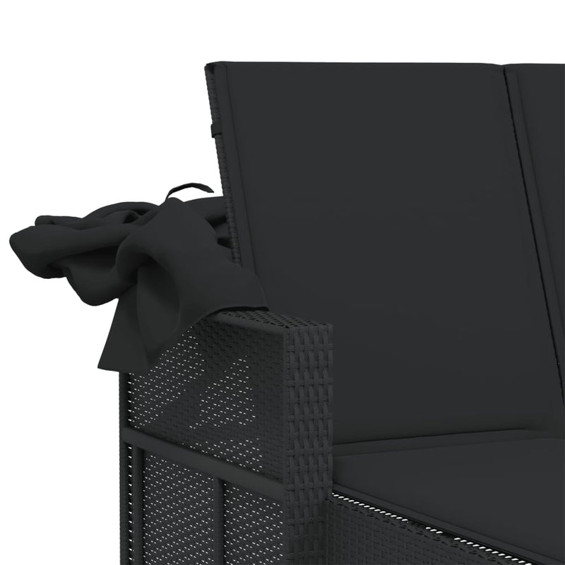 Double Sun Lounger with Canopy and Cushions Black Poly Rattan Payday Deals