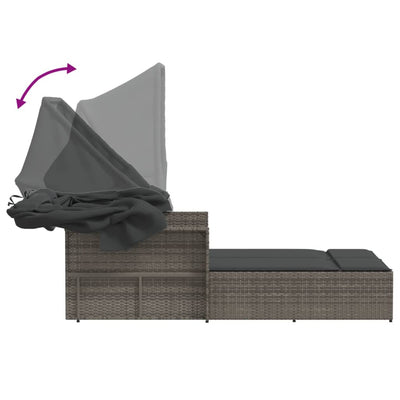 Double Sun Lounger with Canopy and Cushions Grey Poly Rattan Payday Deals