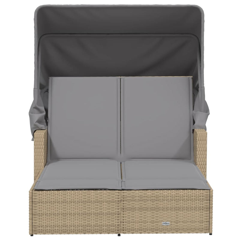 Double Sun Lounger with Canopy and Cushions Mix Beige Poly Rattan Payday Deals