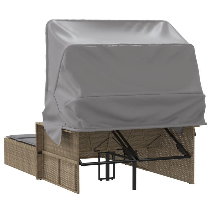 Double Sun Lounger with Canopy and Cushions Mix Beige Poly Rattan Payday Deals