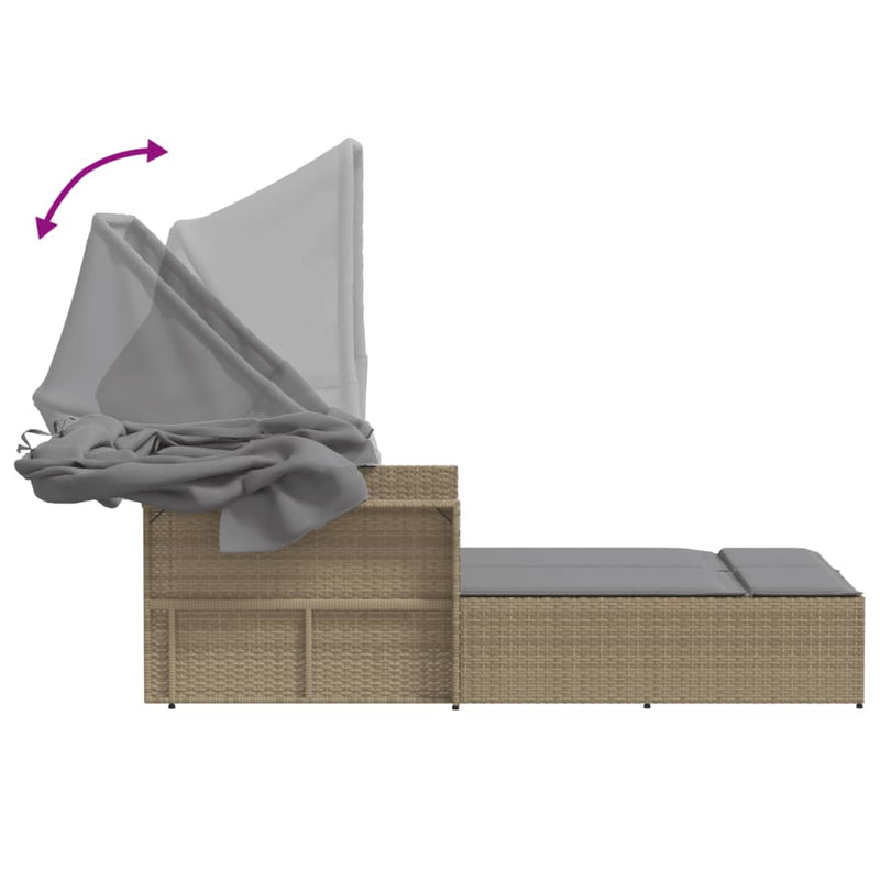 Double Sun Lounger with Canopy and Cushions Mix Beige Poly Rattan Payday Deals