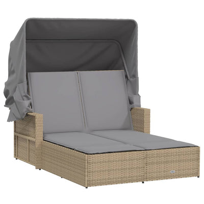 Double Sun Lounger with Canopy and Cushions Mix Beige Poly Rattan Payday Deals