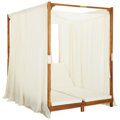 Double Sun Lounger with Curtains & Cushions Solid Acacia Wood Payday Deals