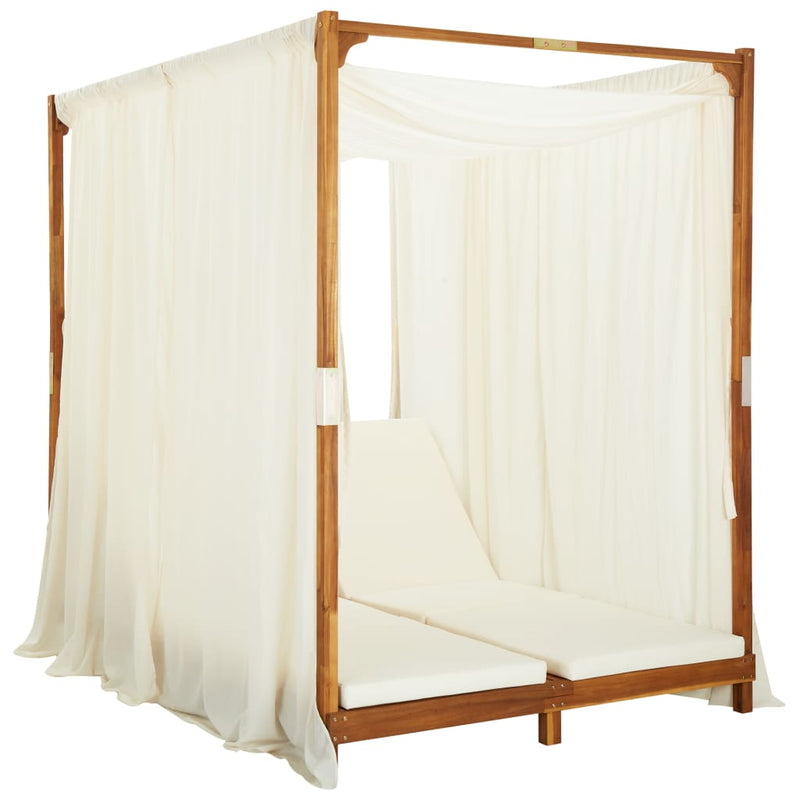 Double Sun Lounger with Curtains & Cushions Solid Acacia Wood Payday Deals
