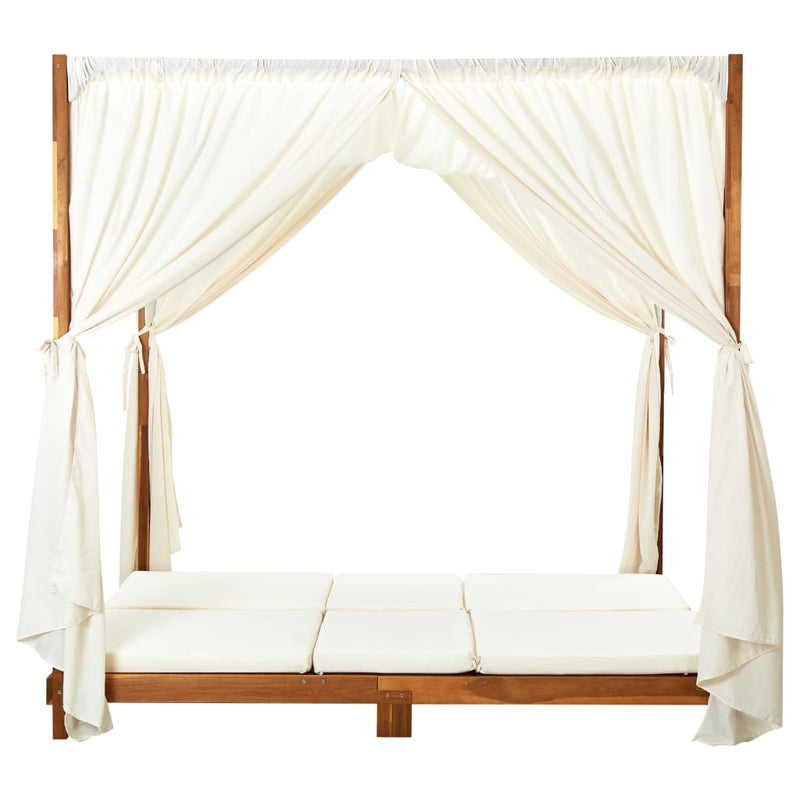 Double Sun Lounger with Curtains & Cushions Solid Acacia Wood Payday Deals
